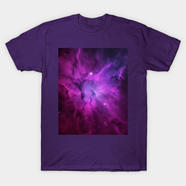 Bright Purple Nebula Space & Stars T-Shirt by VersoDigitalDesign